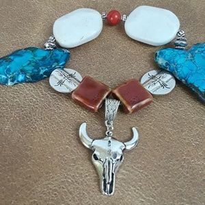 Western Inspired handcrafted Turq and red bracelet